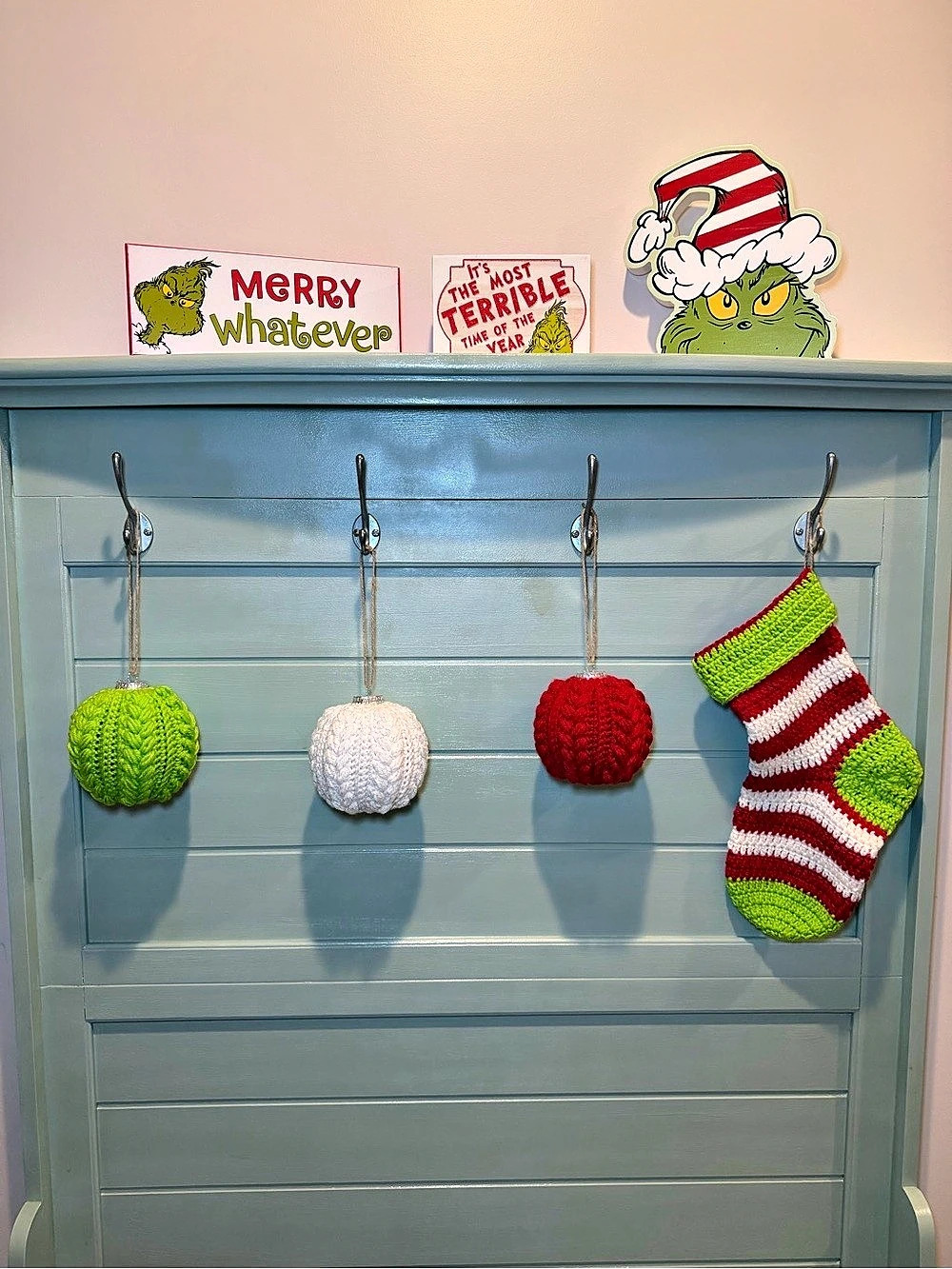 Green, Red, & White Crocheted Christmas Ornaments